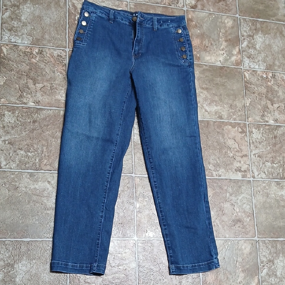 d. jeans Women's Straight Leg Blue Jeans with Button Accents Size 10